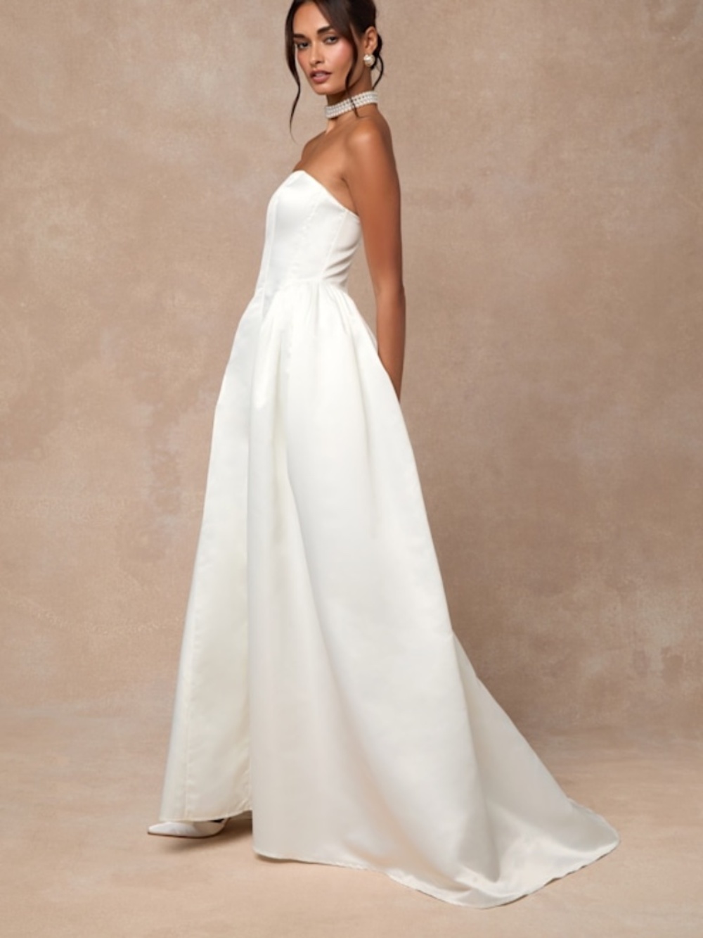 Lulus Bennett White Satin Strapless A-line Maxi Dress - Size XL